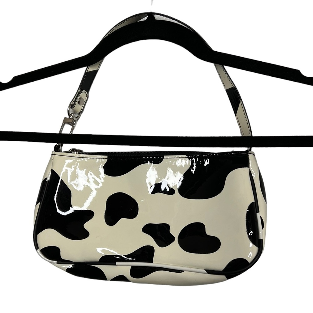 b&w cow print mini bag